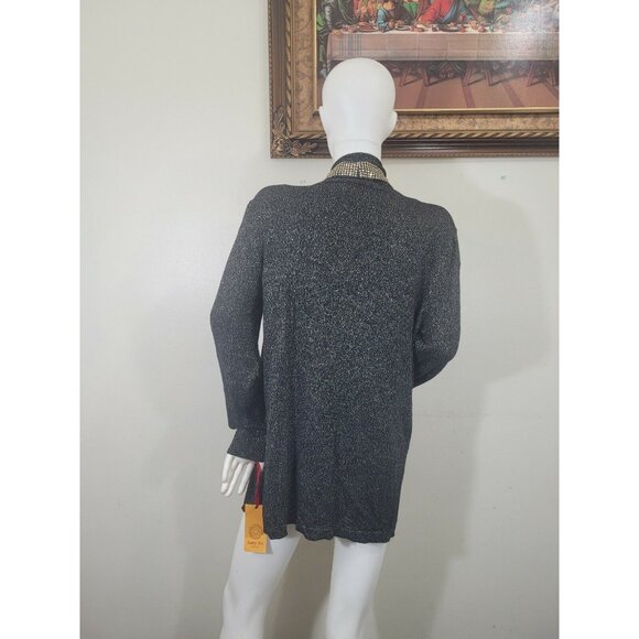 Ruby Rd Women's Size L Layered Look Jkt Top Combo Black Gold Sparkle Stretch 34 - Picture 4 of 9